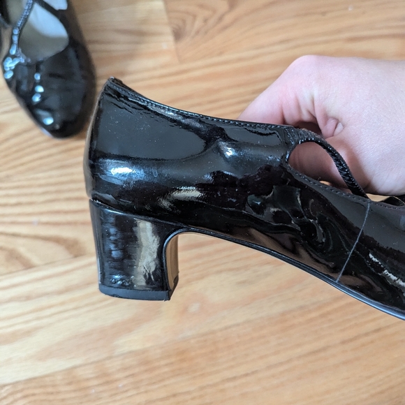 Black Patent Heels with Cross Mary Jane Style - Picture 8 of 13